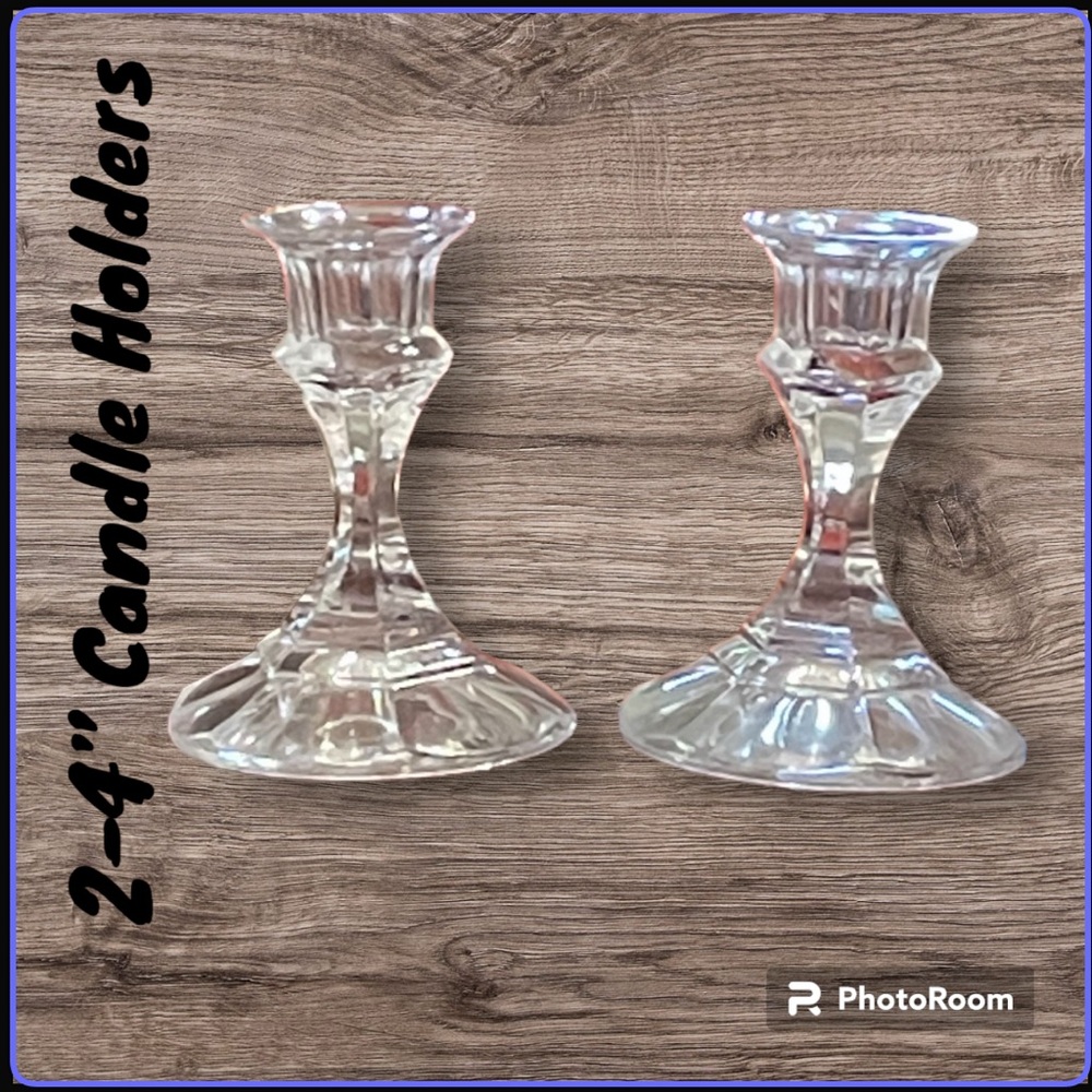 Bundle of 2 Vintage Crystal 4” Taper Candlestick Holders. Like New Condition